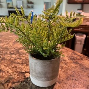 Gray and White Planter with Faux Fern